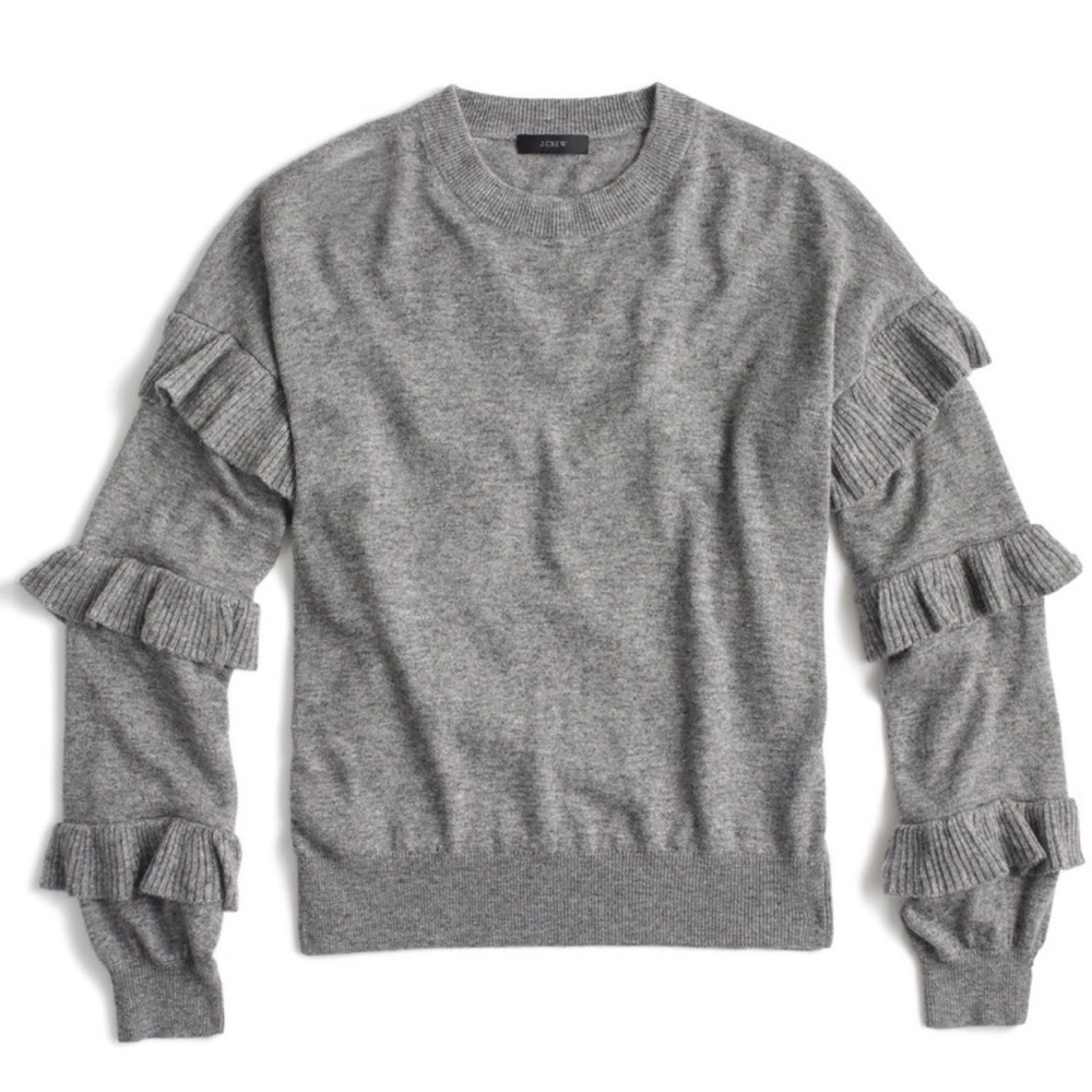 J. Crew Ruffle Sleeve Wool Blend Gray Sweater